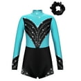 thumbnail image 1 of Alvivi Kids Girls Rhinestone Leotard Biketard Gymnastic Figure Skating Unitard with Hair Scrunchie Blue Green&Black 8, 1 of 5