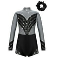thumbnail image 1 of Alvivi Kids Girls Rhinestone Leotard Biketard Gymnastic Figure Skating Unitard with Hair Scrunchie Silver Grey&Black 16, 1 of 7