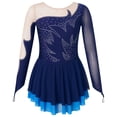 thumbnail image 1 of Alvivi Kids Girls Rhinestone Mesh Splice Figure Ice Skating Dress Gymnastics Bodysuit Navy Blue 10, 1 of 7