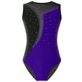 thumbnail image 1 of Alvivi Kids Girls Rhinestone Sleeveless Ballet Dance Leotard Gymnastic Color Block Bodysuit Purple 12, 1 of 5