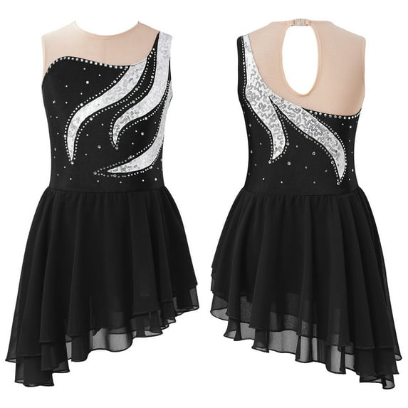 Alvivi Kids Girls Rhinestone Sleeveless Figure Ice Skating Dress Lyrical Dance Gymnastics Leotard Black 10