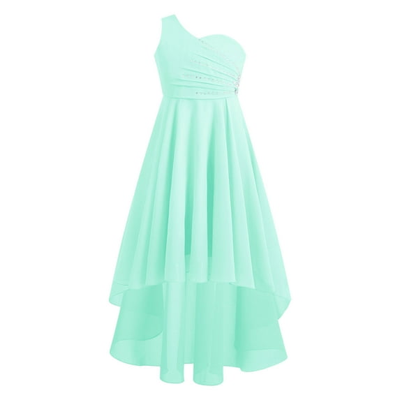 Alvivi Kids Girls Rhinestones Junior Bridesmaid Dress One Shoulder Chiffon Wedding Party Dresses Mint Green 8