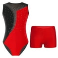 thumbnail image 1 of Alvivi Kids Girls Rhinestones Sleeveless Ballet Dance Gymnastic Leotard with Athletic Shorts Outfit Red 10, 1 of 7
