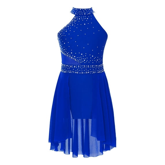 Alvivi Kids Girls Rhinestones Sleeveless Mock Neck Ice Skating Ballet Latin Dress Leotards Royal Blue 10