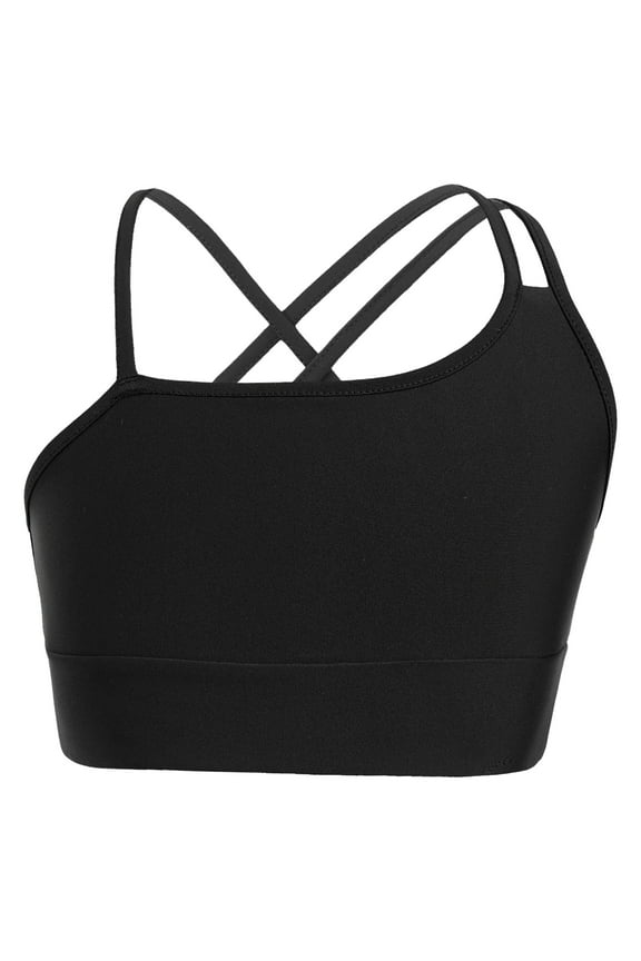 Kids Girls Seamless Training Sports Bra Gym Yoga Cheer Workout Spaghetti Straps Crop Tank Tops Black 8