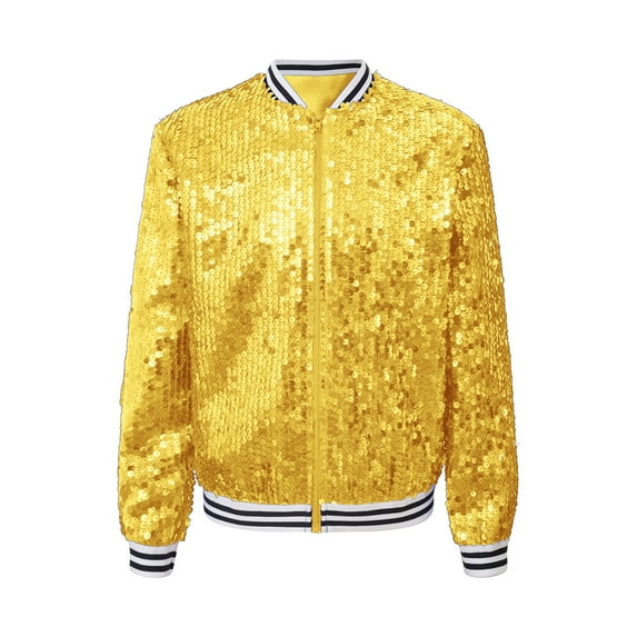 Alvivi Kids Girls Sequin Baseball Bomber Jacket Coat Sparkly Long Sleeve Zipper Blazer Jackets Gold 6