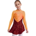 thumbnail image 1 of Alvivi Kids Girls Sequin Figure Ice Skating Dance Dress Long Sleeve Mesh Patchwork Dresses Dancewear Orange&Burgundy 8, 1 of 5