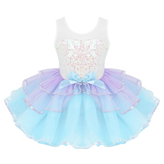 Alvivi Kids Girls Sequins Ballet Dance Tutu Dress Ballerina Leotard Performance Costume Light Blue 4
