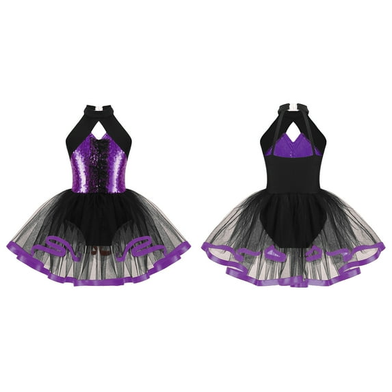 Alvivi Kids Girls Sequins Ballet Latin Jazz Dance Dress Tutu Skirted Leotard