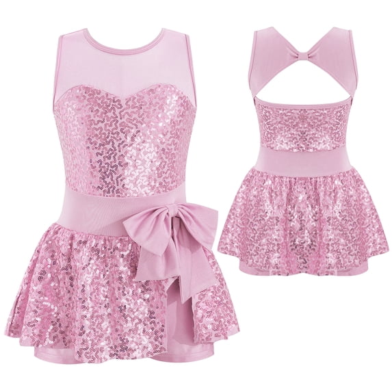 Alvivi Kids Girls Sequins Hollow Back Boxer Bottom Dance Dress 4-14 Pink 12