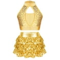 thumbnail image 1 of Alvivi Kids Girls Sequins Jazz Modern Dance Costume Crop Top Vest with Tiered Skirted Shorts Set Gold 6, 1 of 5