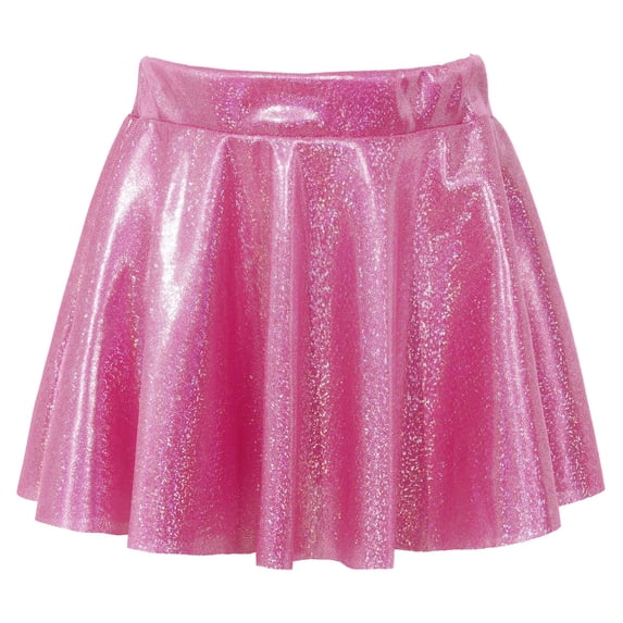 Alvivi Kids Girls Sequins Metallic Skater Skort Ballet Dance Athletic Performance Mini Skirt Hot Pink 10-12