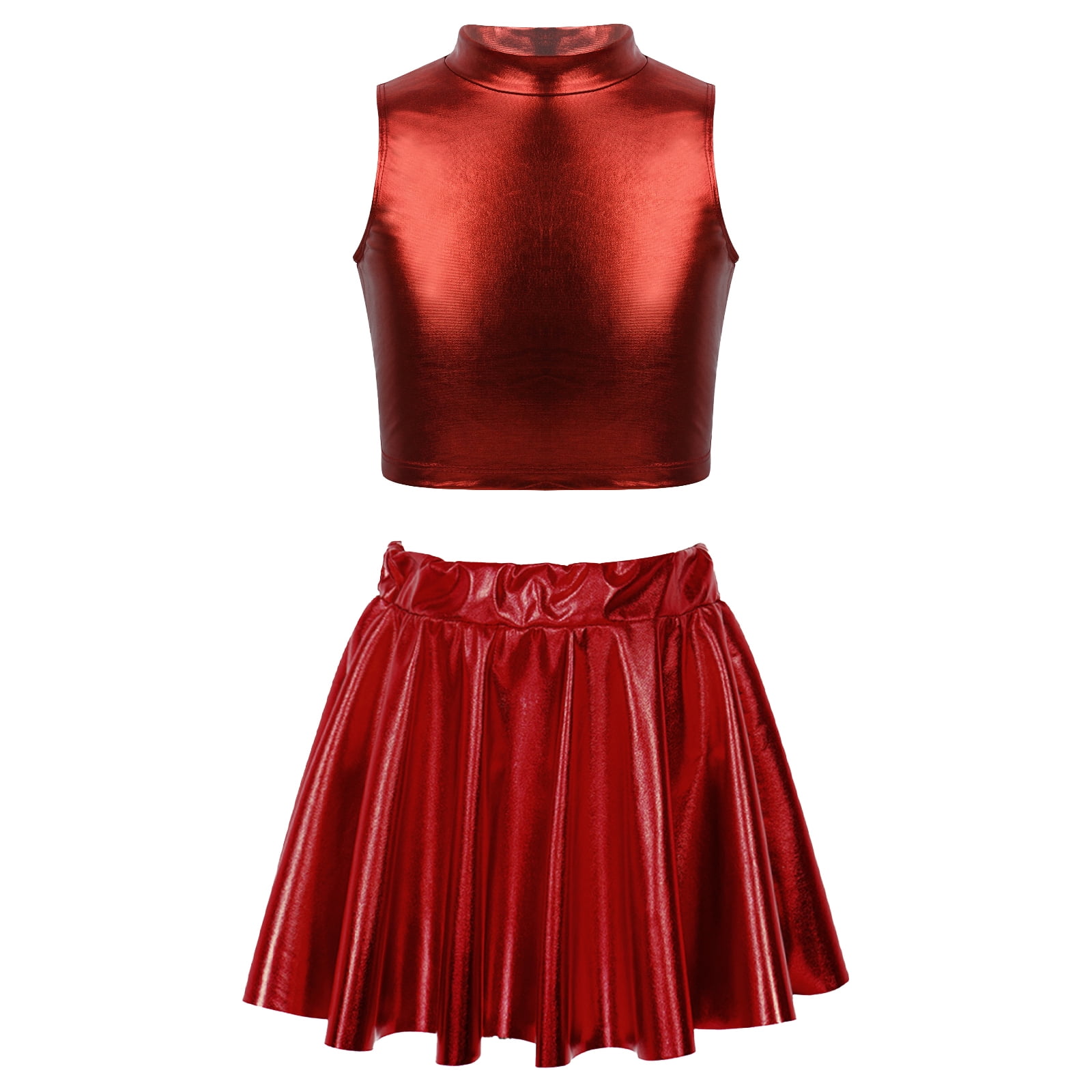 Alvivi Kids Girls Sequins Metallic Tank Crop Top With Mini Skirt Hip alvivi-kids-girls-sequins-metallic-tank-crop-top-with-mini-skirt-hip