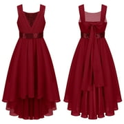 Alvivi Kids Girls Sequins Party Dress Formal Wedding Bridesmaid Prom Gown 4-16 Burgundy 4