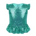 thumbnail image 1 of Alvivi Kids Girls Sequins Ruffled Sleeves Tee Shirt Peplum Crop Tops Mermaid Birthday Dress up Lake Green 4, 1 of 5