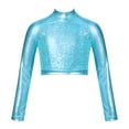 thumbnail image 1 of Alvivi Kids Girls Sequins Turtleneck Long Sleeve Crop Top Jazz Dance Athletic Performance Shirt Turquoise 6, 1 of 5