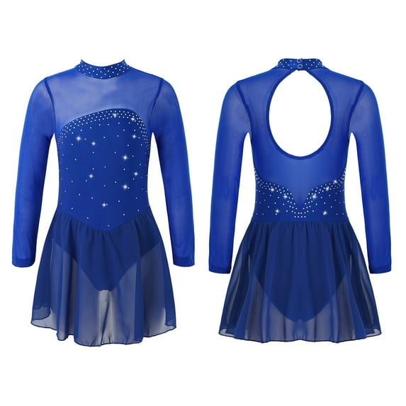 Alvivi Kids Girls Sheer Mesh Long Sleeves Figure Ice Skating Leotard Dress 4-6