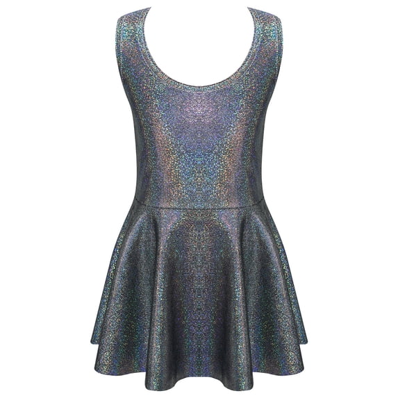 Alvivi Kids Girls Shimmer Metallic Ballet Dance Dress Summer Sleeveless Pleated Sundress Black 2-3