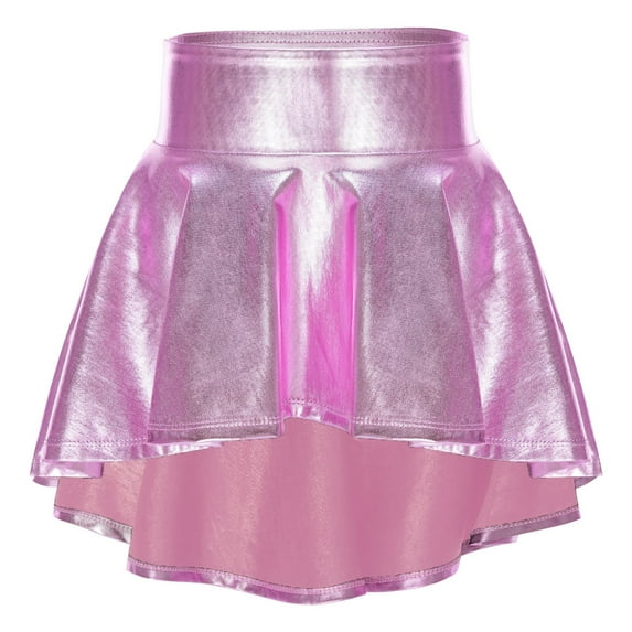 Alvivi Kids Girls Shiny Jazz Hip Hop Dance Skirt Irregular Hem Modern Dancewear High-Low Tutu Skirt Pink 12