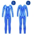 thumbnail image 1 of Alvivi Kids Girls Shiny Long Sleeve Gymnastics Jumpsuit Metallic Unitard Dance Costume with Headwear Royal Blue 10, 1 of 6