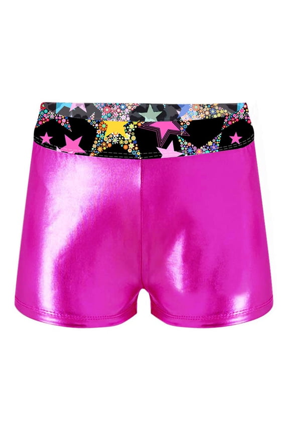 Kids Girls Shiny Metallic Ballet Dance Shorts Gym Workout Bottoms 4-16