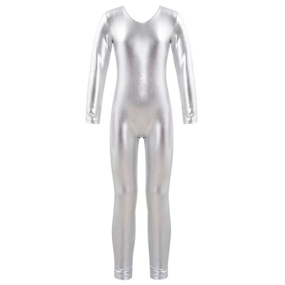 Alvivi Kids Girls Shiny Metallic Unitard Long Sleeves Ballet Dance Gymnastics Leotard Jumpsuit 4-14