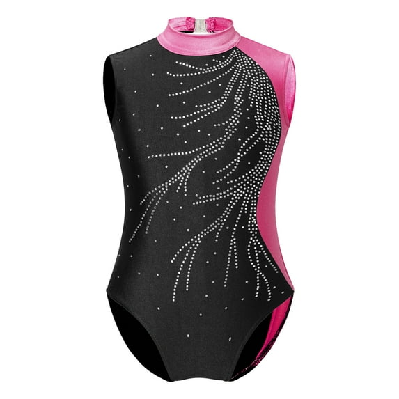 Alvivi Kids Girls Shiny Rhinestone Sleeveless Gymnastics Leotard Skating Ballet Dance Bodysuit Hot Pink 14