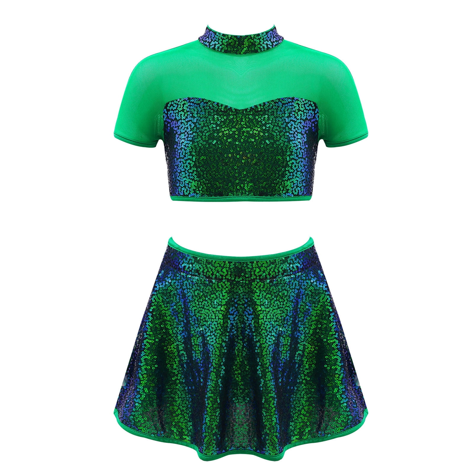 DANCE QUEEN 2326-6 Kid  Round neck Long Sleeve Water Green Ballroom Set main image 1