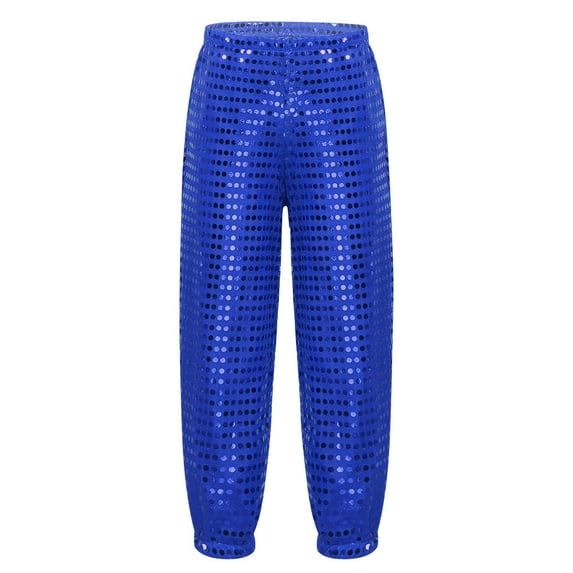 Alvivi Kids Girls Shiny Sequins Harem Pants Hip Hop Trousers Street Dance Wear Performance Costumes Blue 3-4