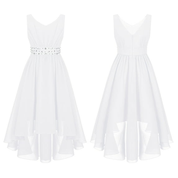 Alvivi Kids Girls Shiny V Neck Chiffon Party Dress Bridesmaid Wedding Gown