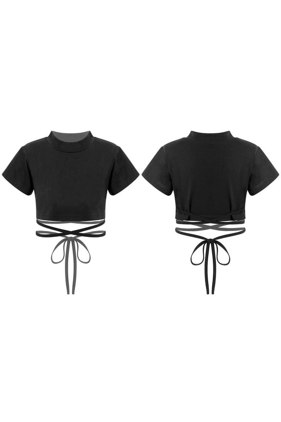 Kids Girls Short Sleeve Crop Top Jazz Hip Hop Dance Costume 4-16