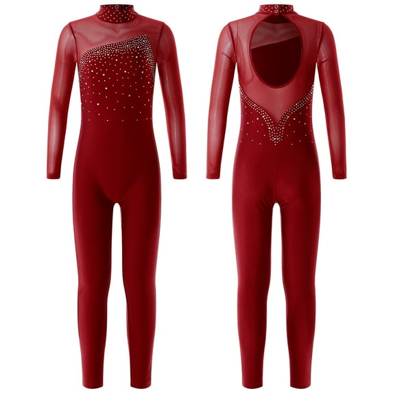 Alvivi Kids Girls Skating Jumpsuit Gymnastics Leotards Long Sleeve Dance Unitard Bodysuit