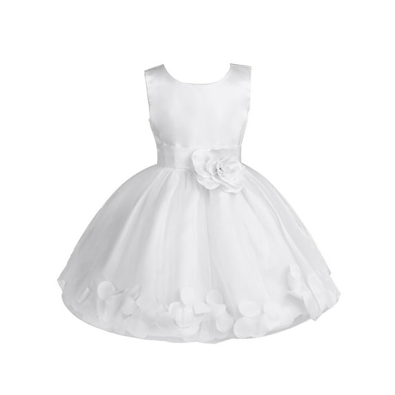 Alvivi Kids Girls Sleeveless Flower Petals Tulle Dress Formal Elegant Wedding Party Special Dresses White 14