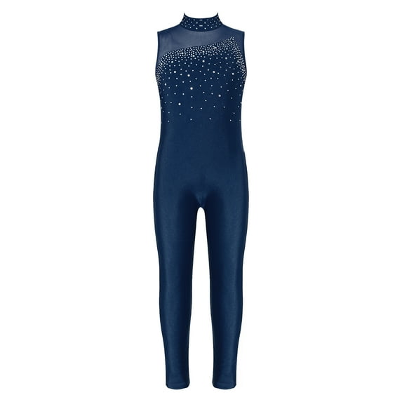Alvivi Kids Girls Sleeveless Rhinestone Gymnastics Leotard Unitard Full Body Ice Skating Jumpsuit Bodysuit Navy Blue 6