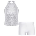 thumbnail image 1 of Alvivi Kids Girls Sleeveless Sparkly Sequin Dance Tops with Shorts Set for Gymnastics Sports White 8, 1 of 7