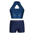 thumbnail image 1 of Alvivi Kids Girls Sparkle Dance Performance Outfits Sleeveless Sports Crop Top with Booty Shorts Navy Blue 6, 1 of 5