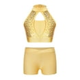 thumbnail image 1 of Alvivi Kids Girls Sparkle Dance Performance Outfits Sleeveless Sports Crop Top with Booty Shorts Yellow 6, 1 of 5