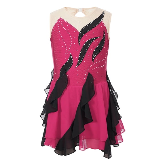Alvivi Kids Girls Sparkly Rhinestone Sleeveless Gymnastics Leotard Figure Roller Ice Skating Dress Hot Pink 12