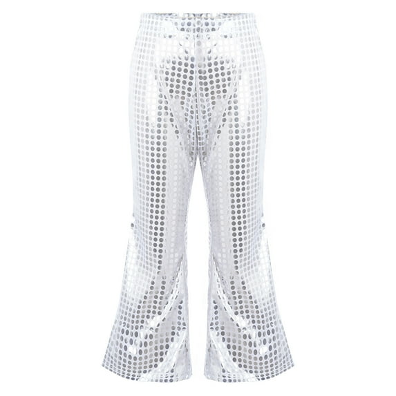 Alvivi Kids Girls Sparkly Sequins Performance Costume Hip-hop Jazz Dance Wide Leg Flared Pants Silver 2-3