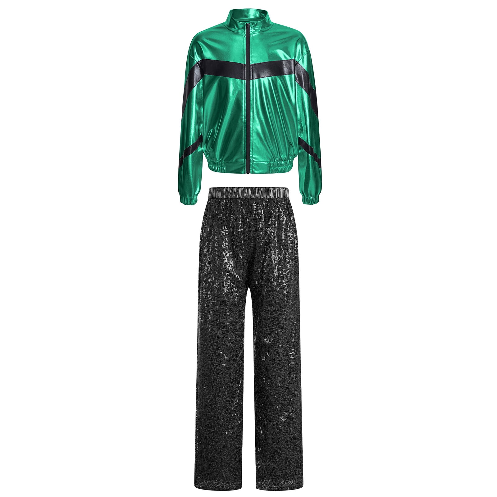 Easyforever Kids Sequin Bomber Jacket – Long Sleeve Hip Hop Dance Coat With Zipper, Girls Performance Outerwear