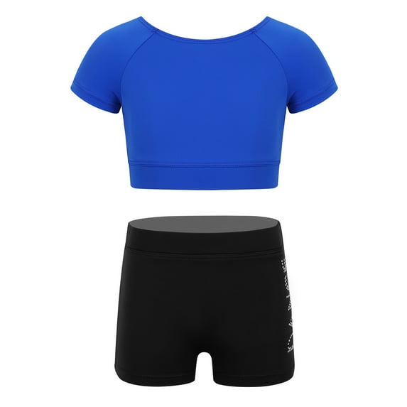 Alvivi Kids Girls Two-Piece Ballet Dance Gymnastics Leotard Sports Outfits Tank Top with Shorts Set Blue 5-6