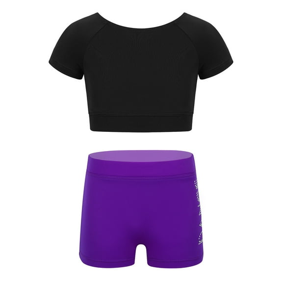 Alvivi Kids Girls Two-Piece Ballet Dance Gymnastics Leotard Sports Outfits Tank Top with Shorts Set Purple 5-6