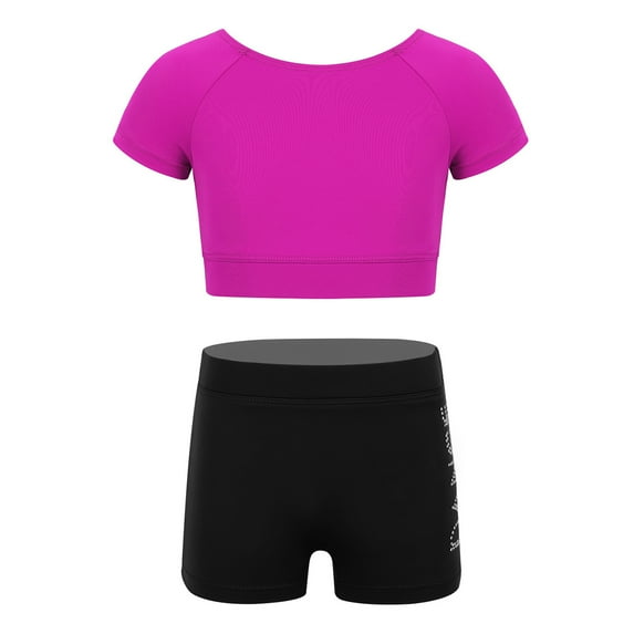 Alvivi Kids Girls Two-Piece Ballet Dance Gymnastics Leotard Sports Outfits Tank Top with Shorts Set Rose Red 7-8