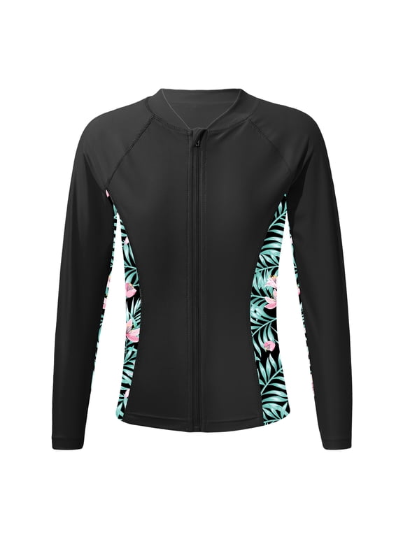 Kids Girls UPF 50+ Long Sleeve Sun Protective Rash Guard Swimwear Athletic Shirts Top Black 10