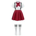thumbnail image 1 of Alvivi Kids Schoolgirls Uniform Outfits Shirt Tops with Suspender Skirt Bowtie Socks Cosplay Costume Set Type B Burgundy 9-10, 1 of 7