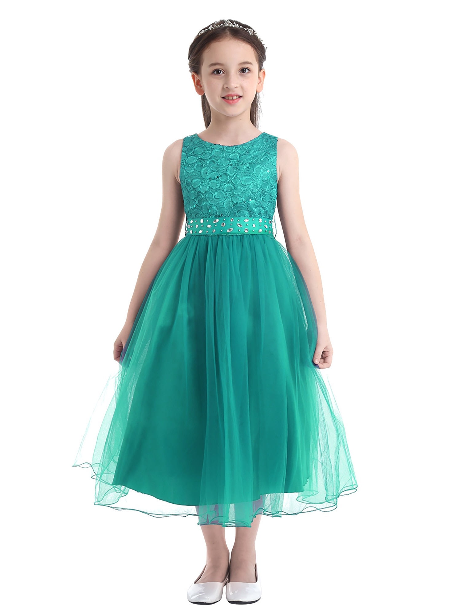 Alvivi Kids Sequined Lace Mesh Flower Girls Dress Princess Pageant