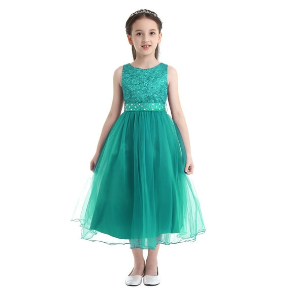 Alvivi Kids Sequined Lace Mesh Flower Girls Dress Princess Pageant Wedding Bridesmaid Birthday Party Dress Grown Green 8
