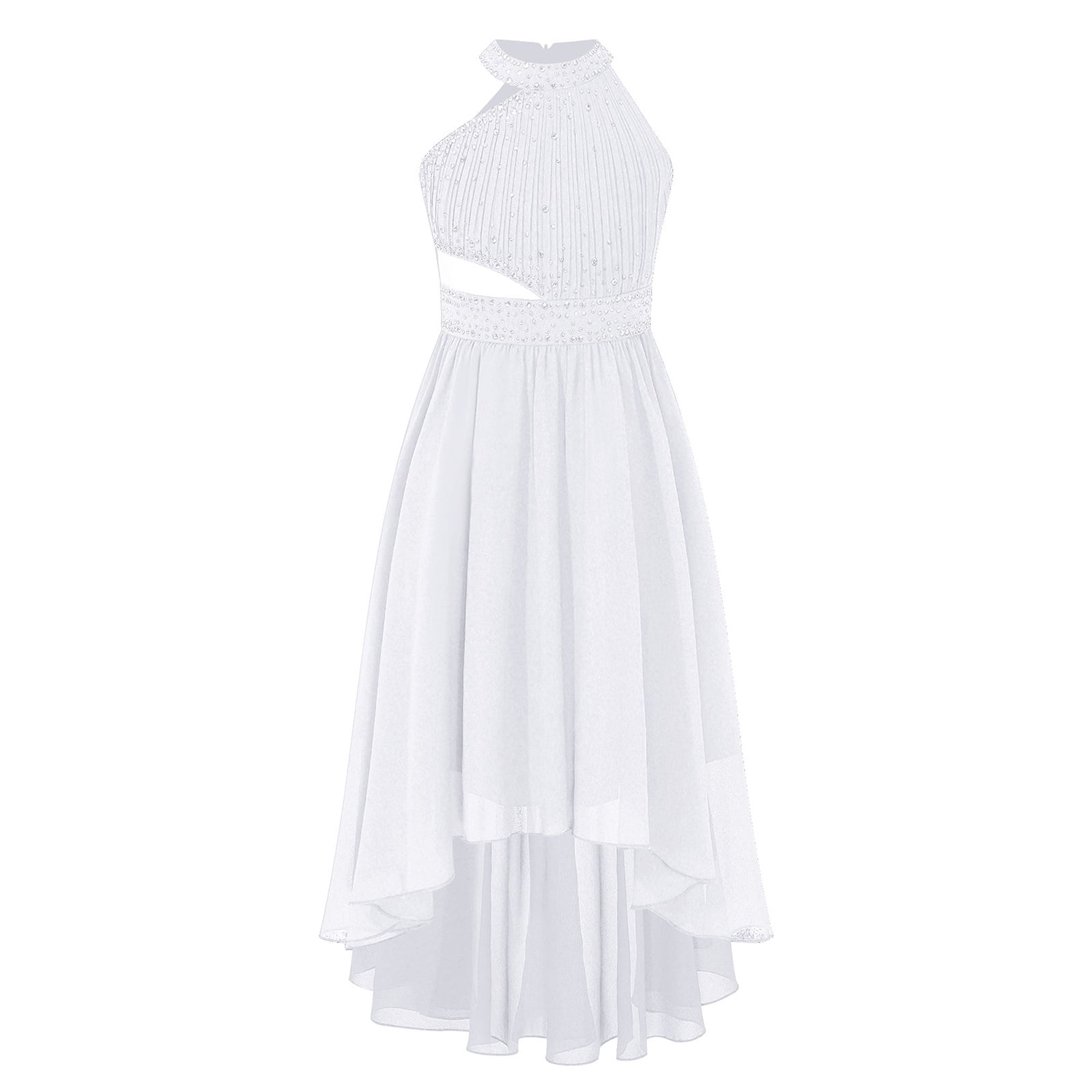 Alvivi Kids Shiny Rhinestone Party Dress Sleeveless Halter Neck Wedding  Flower Girls Dress White 6 - Walmart.com