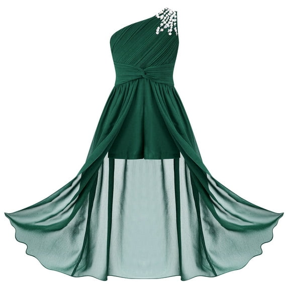 Alvivi Kids Wedding Flower Girls Dress Sleeveless Floral Lace Rhinestone Maxi Romper Evening Gown Green 6