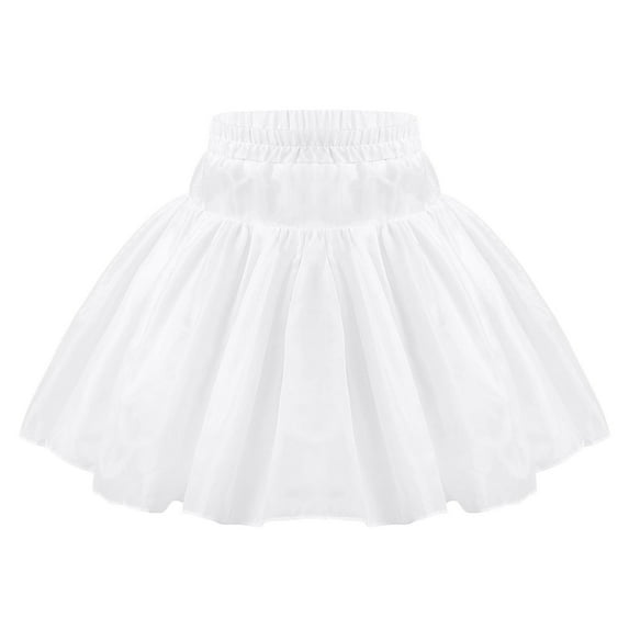 Alvivi Little Flower Girls Layered Hoopless Elastic Half Slip Petticoat Wedding Party Tutu Skirt White 3-4